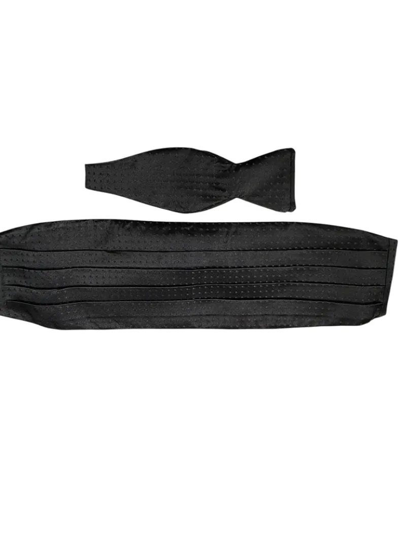 DION SILK SMALL DOT CUMMERBUND & TIE SET - BLACK