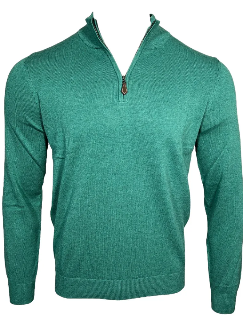 ALAN PAINE SELHURST QUARTER ZIP SWEATER - MOORLAND