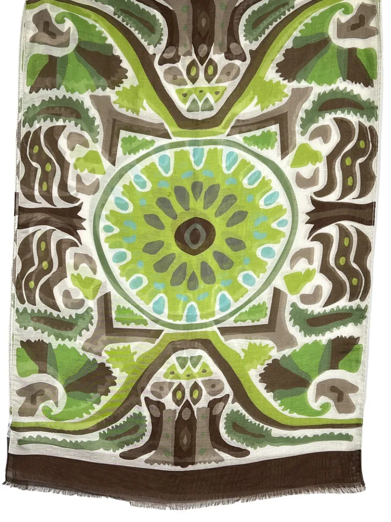 CALABRESE 1924 LINEN/SILK SCARF - GREEN GEOMETRIC DISC
