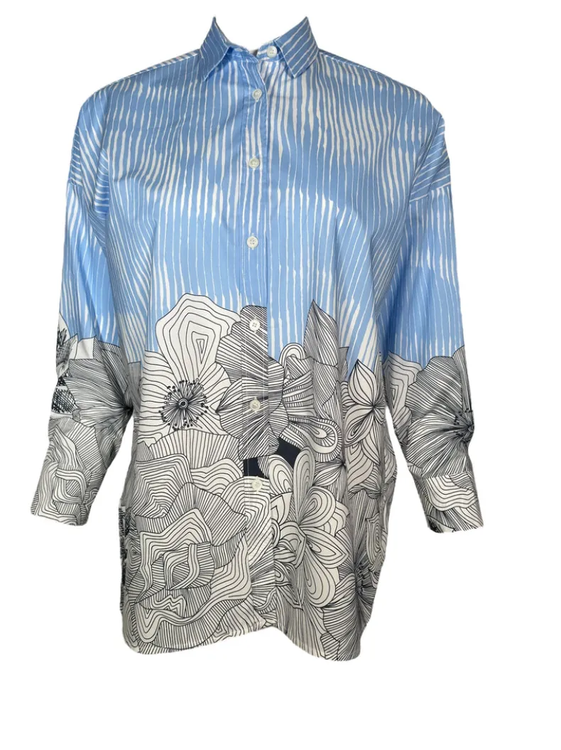 ROSSO 35 FLORAL BOTTOM SHIRT - LIGHT BLUE/NAVY