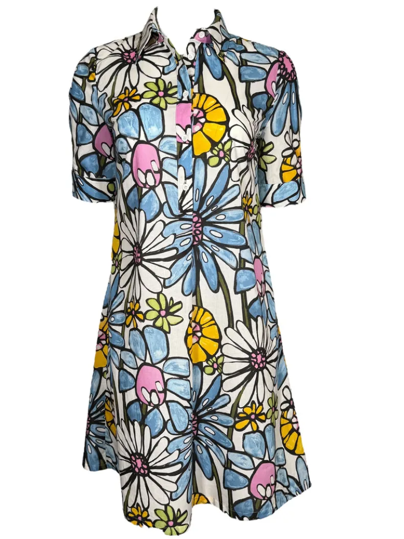 CAMICETTASNOB FLORAL DRESS - BLUE ON WHITE