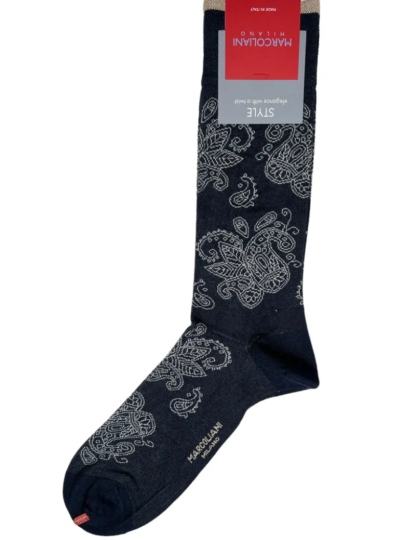 MARCOLIANI MADRAS PAISLEY CALF SOCK - NAVY