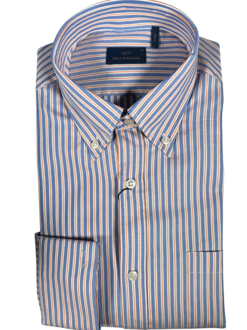 PAUL & SHARK MEN'S SHIRT - BLUE/ORANGE STRIPE