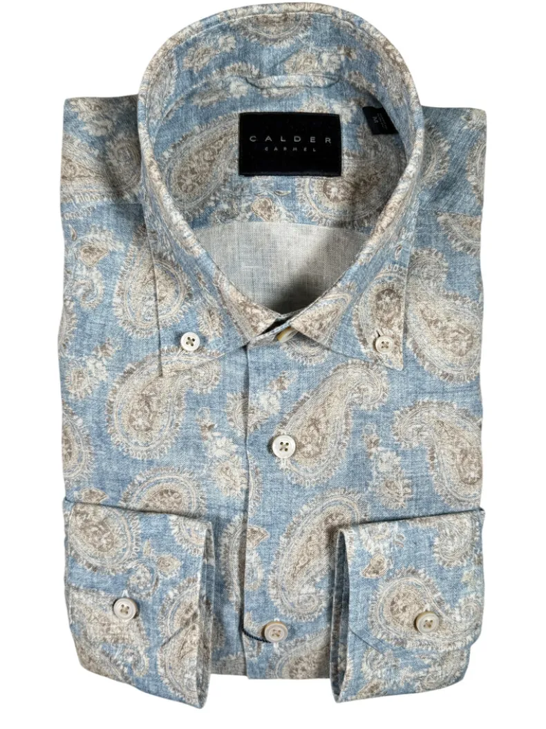 CALDER CARMEL MEN'S LINEN SHIRT - DENIM PAISLEY