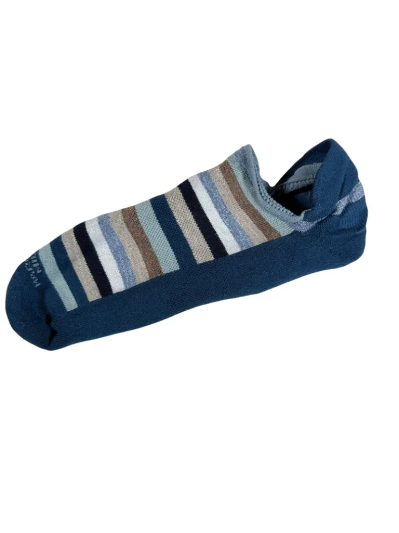 MARCOLIANI PIMA COTTON RAINBOW STRIPE INVISIBLE SNEAKER SOCK - DENIM/KHAKI