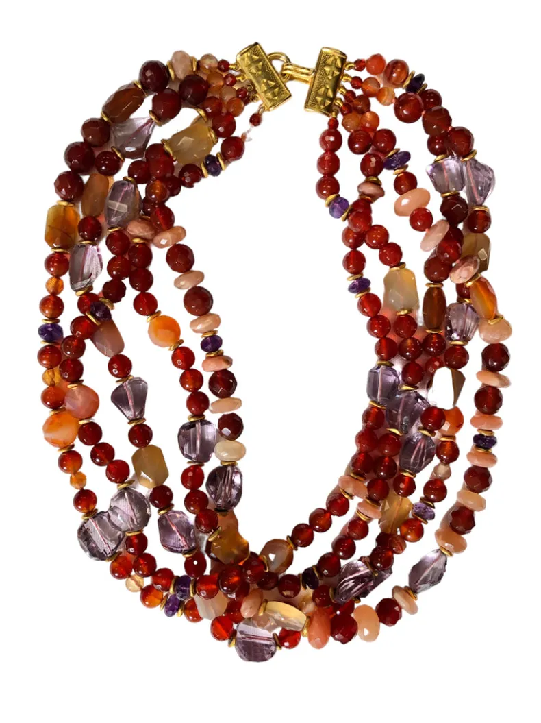 JADED MIXED STONE AND CRYSTAL BEAD NECKLACE