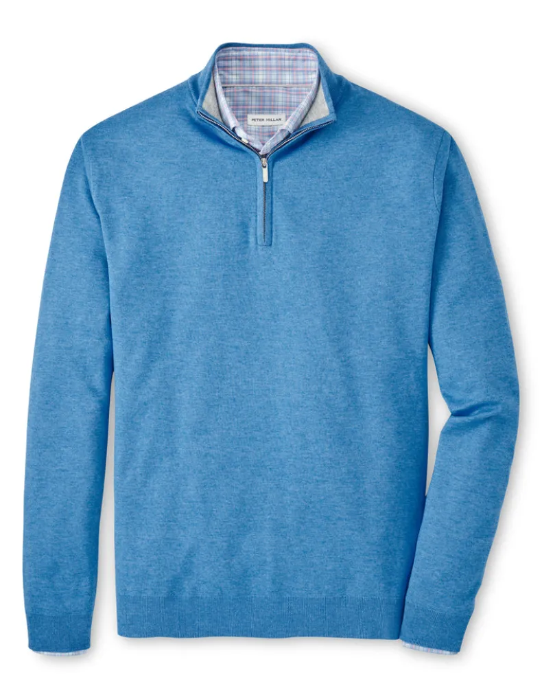 PETER MILLAR COOLSPUN COTTON QUARTER-ZIP SWEATER - BLUE POPPY
