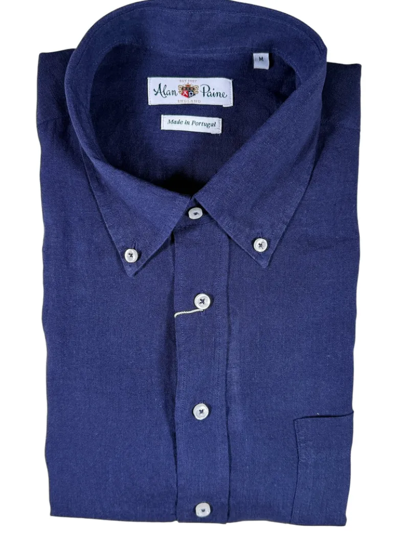 ALAN PAINE LINEN SPORT SHIRT - SOLID NAVY