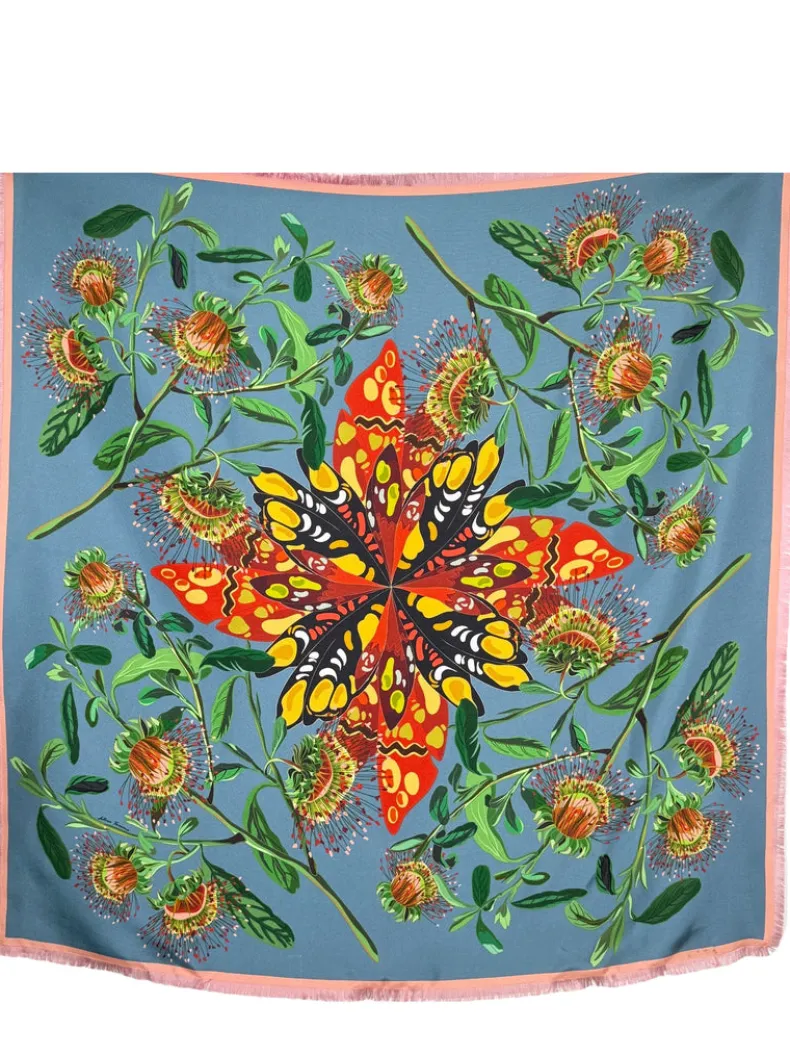 FRANCO FERRARI DOUBLE SIDED SQUARE SILK SCARF - BUTTERFLIES