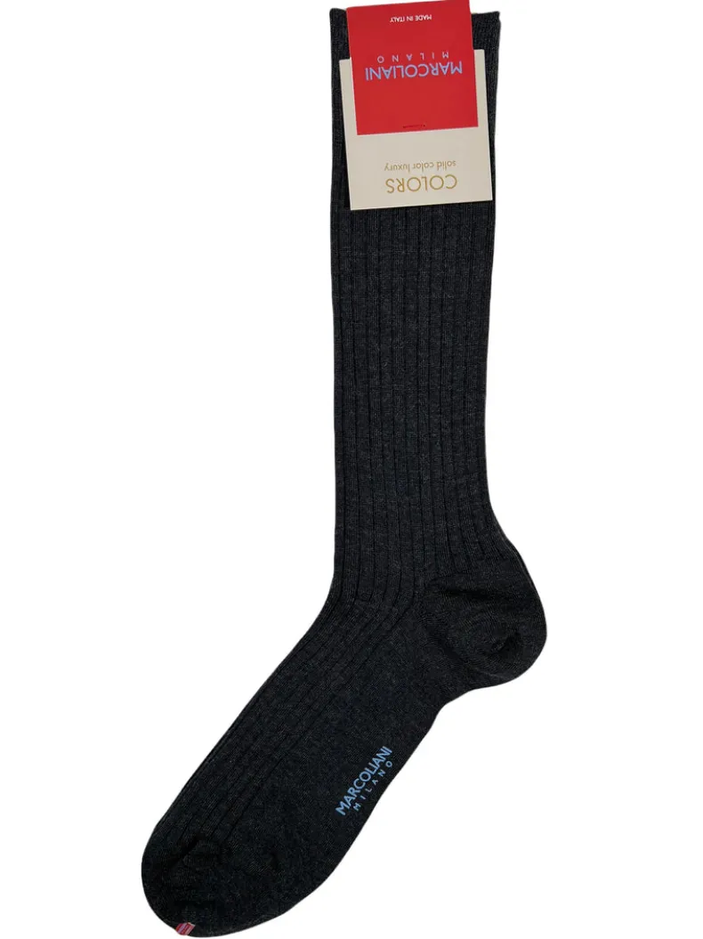 MARCOLIANI EXTRAFINE MERINO RIBBED DRESS SOCK - CHARCOAL