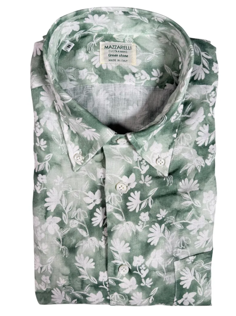 MAZZARELLI LINEN SPORT SHIRT - GREEN FLORAL