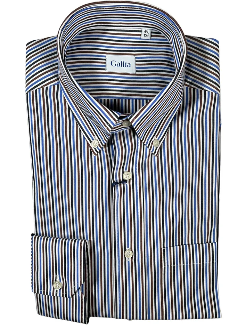 GALLIA MEN'S SHIRT - NAVY/BLUE/BROWN STRIPE