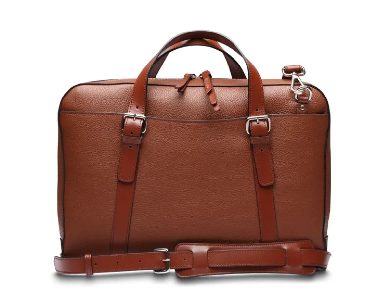 BOSCA 1911 LEATHER SUPERSLIM ZIPTOP BAG - BROWN