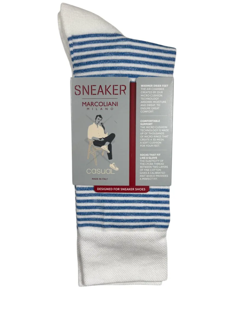 MARCOLIANI PIMA COTTON PALIO STRIPE SNEAKER SOCK - WHITE/BLUE