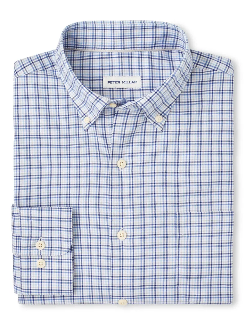 PETER MILLAR ALBERT CROWN LITE COTTON-STRETCH SPORT SHIRT - BLUE FREESIA