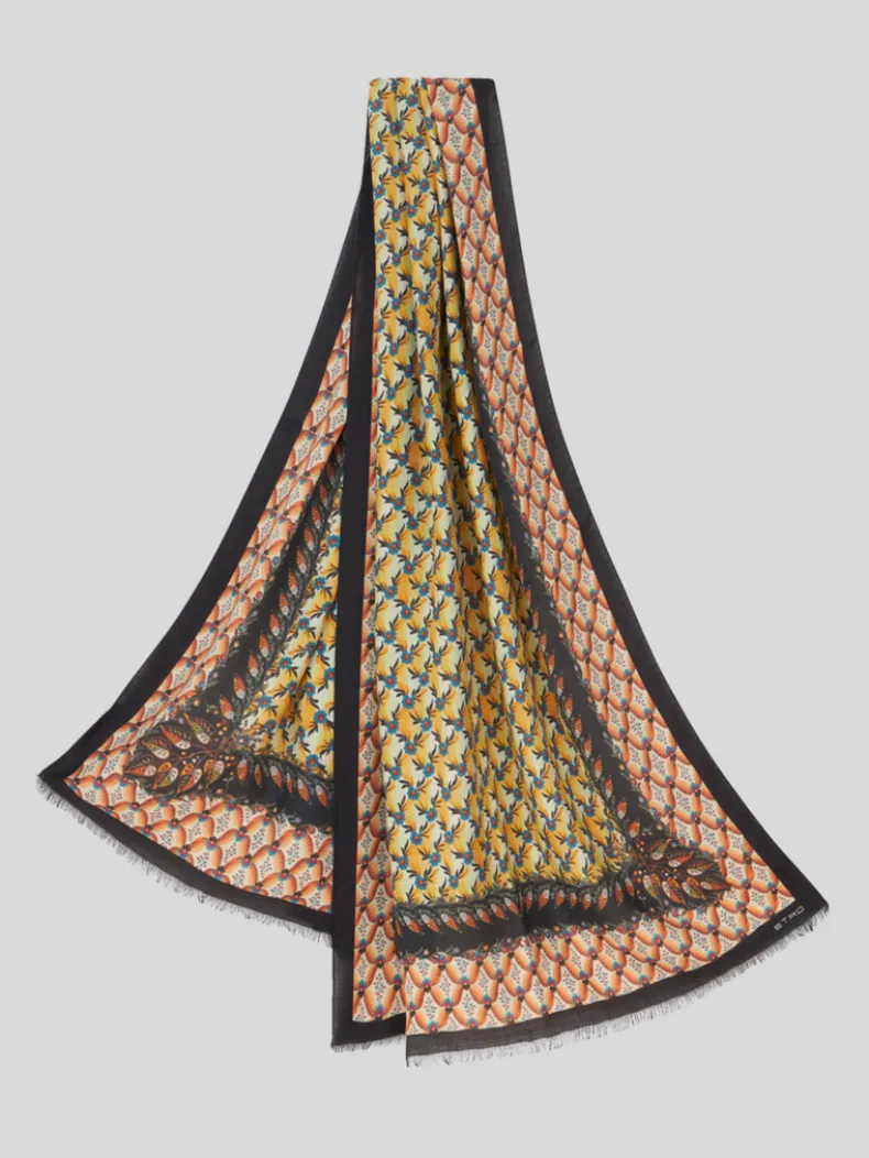 ETRO CASHMERE/SILK LATTICE PATTERN SCARF - YELLOW