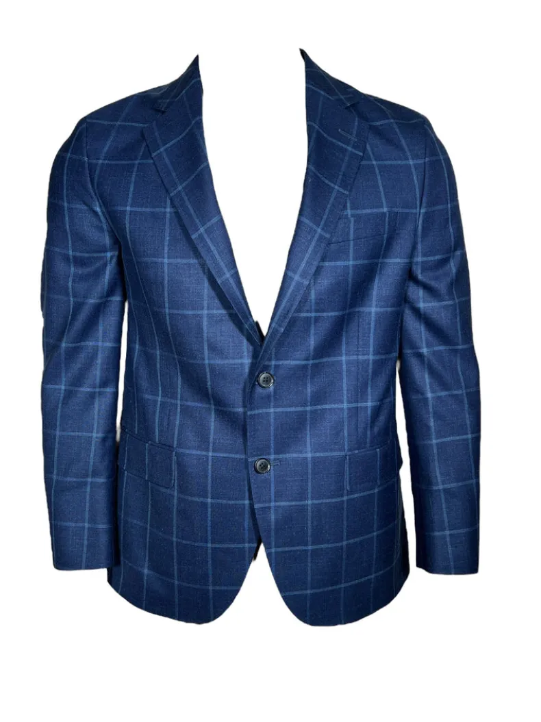 OARS & OLD IVY WOOL BLEND SPORT COAT - NAVY/BLUE WINDOWPANE