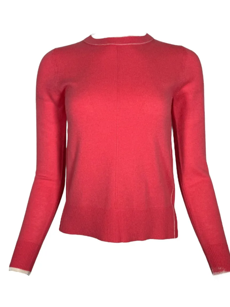 KINROSS TIPPED CREW SWEATER - LIPSTICK/IVORY