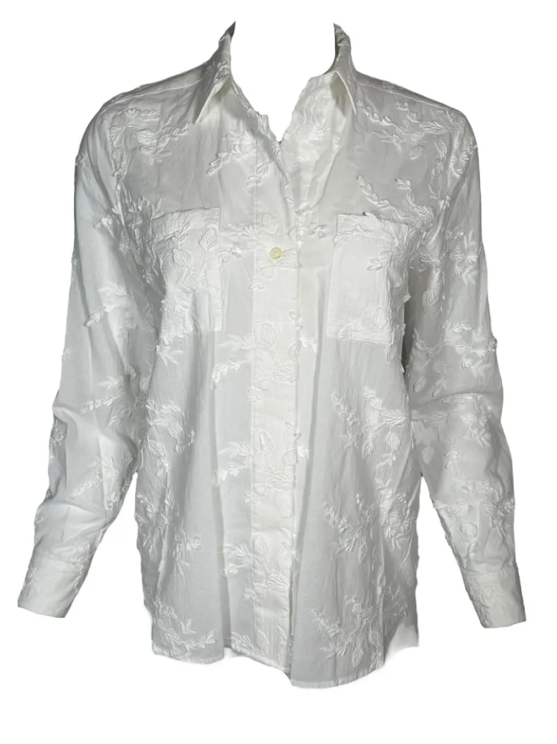 REPEAT EMBROIDERED TOP - CREAM