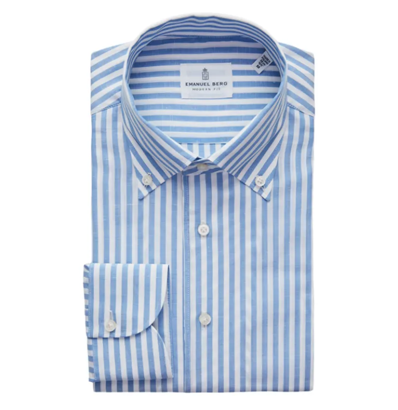 EMANUEL BERG COTTON/LINEN CASUAL MEN'S SHIRT - LIGHT BLUE STRIPE
