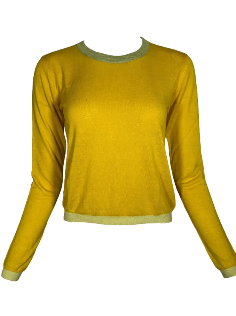 IN BED WITH YOU LINEN CREW SWEATER - MUSTARD WITH SAGE TRIM