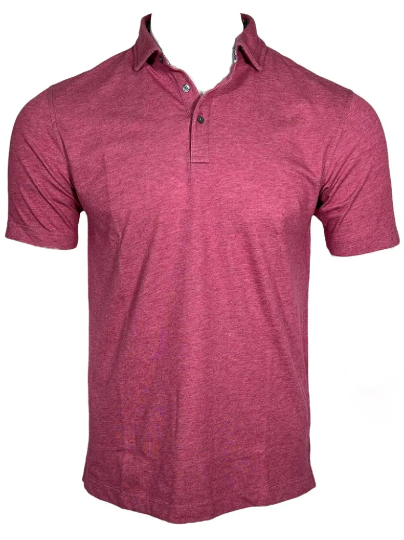 BUTTON DOWN MEN'S TECH POLO - HEATHER RASPBERRY