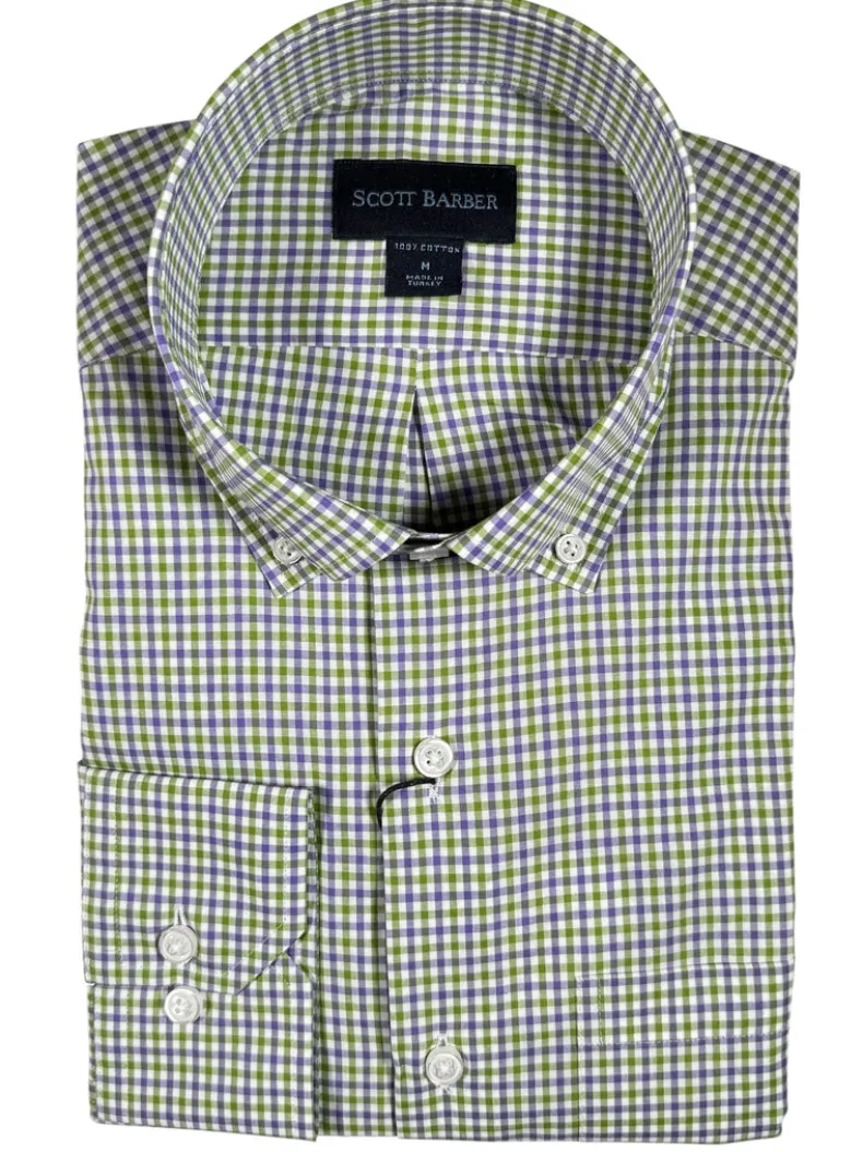 SCOTT BARBER TATTERSAL MEN’S SHIRT - SAGE