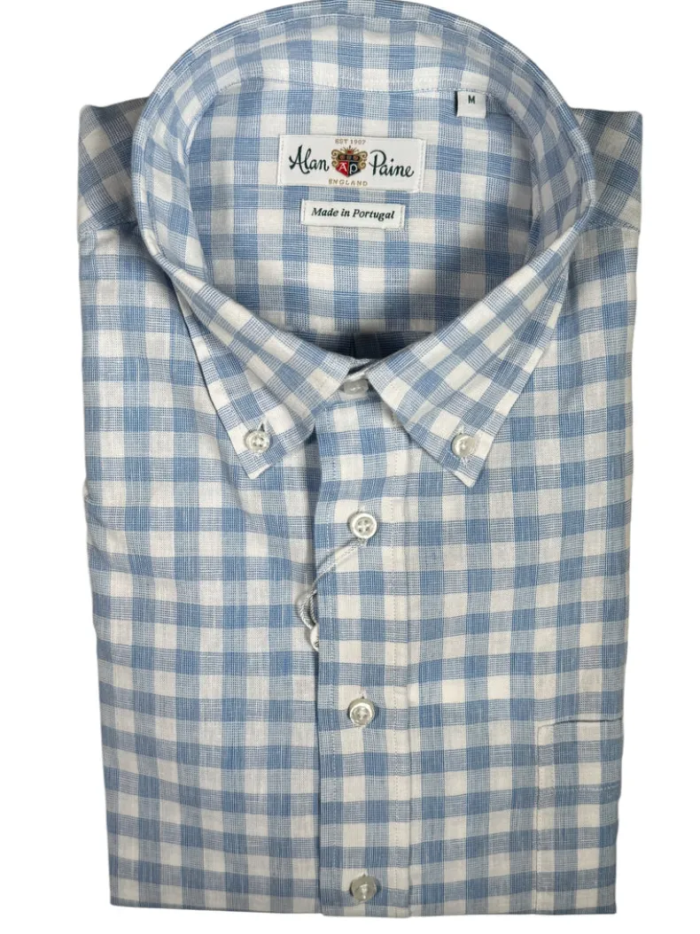 ALAN PAINE COTTON/LINEN SPORT SHIRT - CHAMBRAY BLUE COUNTRY CHECK