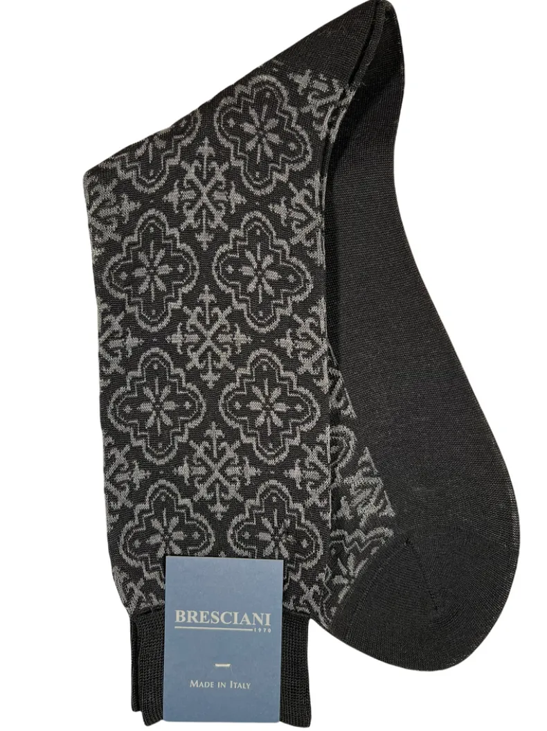BRESCIANI 1970 TILE PRINT CALF SOCK - BLACK