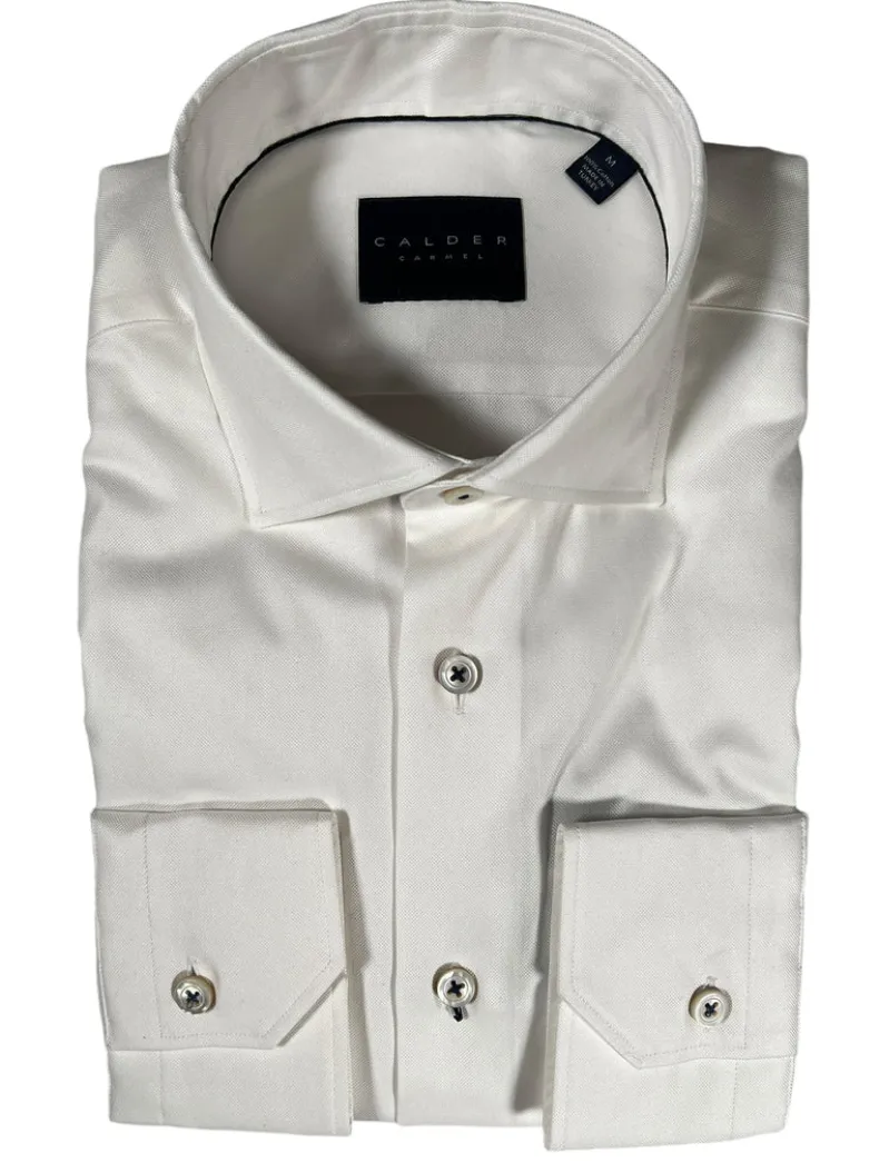 CALDER CARMEL MEN'S SHIRT - SOLID WHITE PINPOINT OXFORD - SPREAD COLLAR