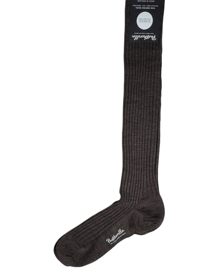 PANTHERELLA LABURNUM MEN'S MERINO OVER CALF SOCK - DARK BROWN MIX