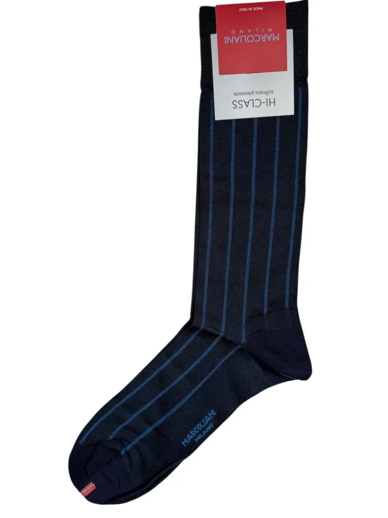 MARCOLIANI FRESH OF MODAL PINSTRIPE CALF SOCK - NAVY