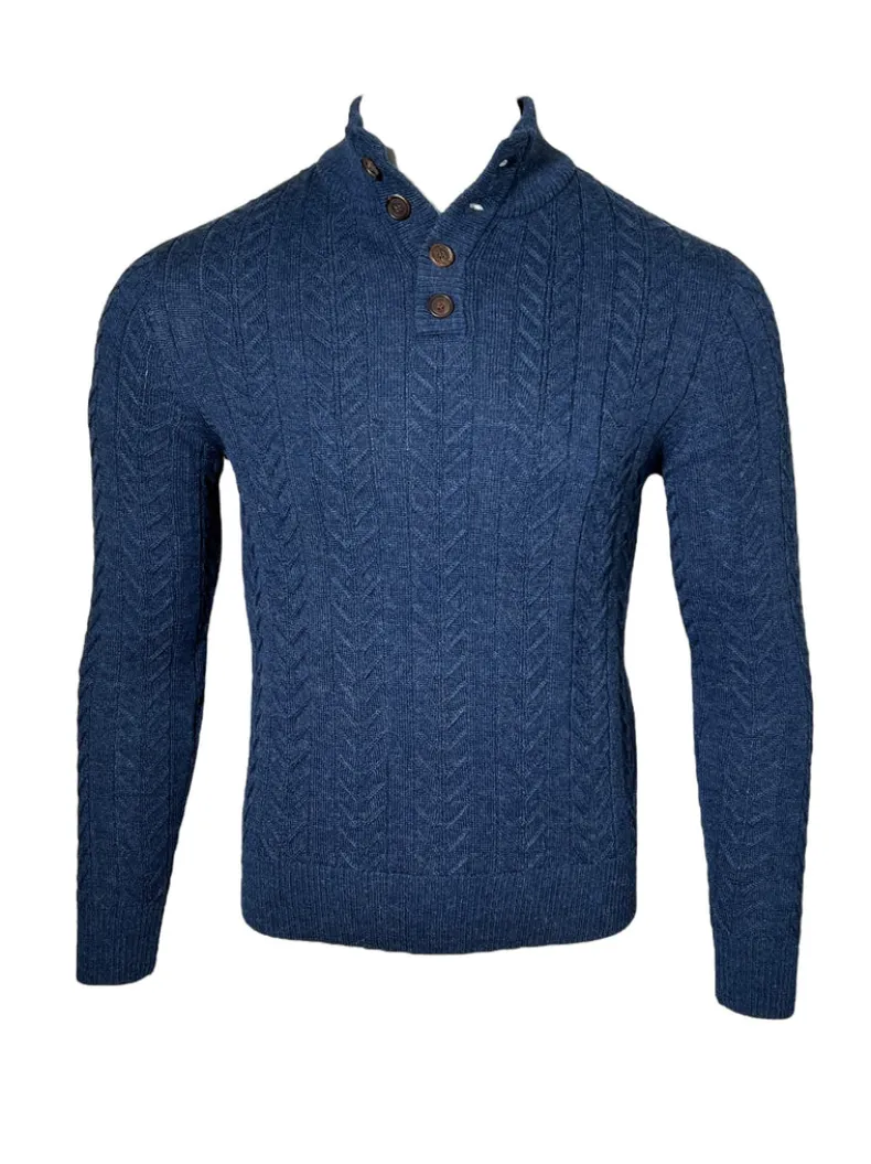 PERU UNLIMITED 4 BUTTON MOCK NECK SWEATER - MIDNIGHT HEATHER