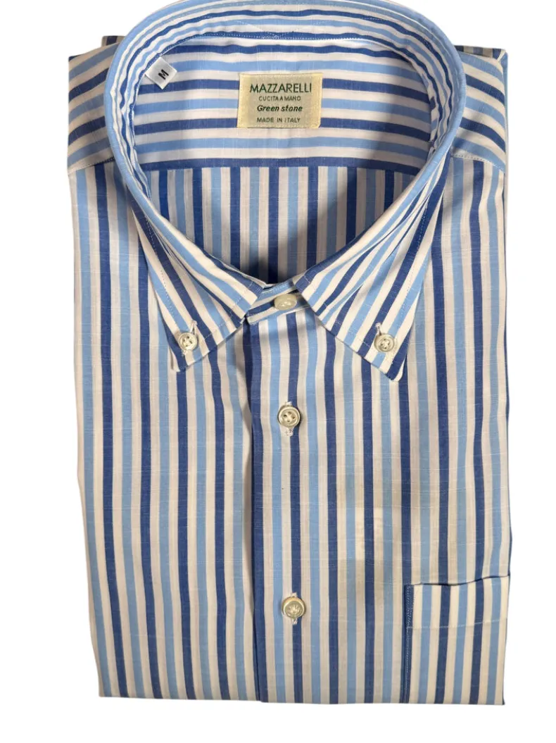 MAZZARELLI SPORT SHIRT - BLUE/LIGHT BLUE STRIPE