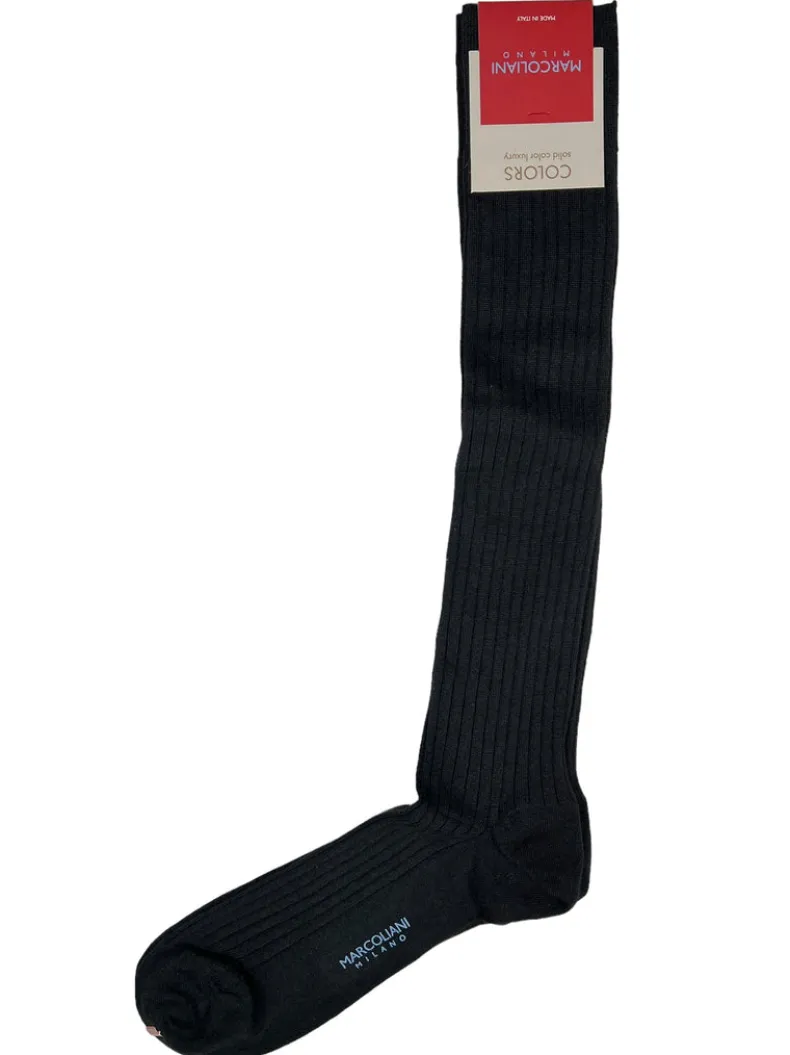 MARCOLIANI MERINO WOOL SOLID RIBBED OVER-CALF SOCK - BLACK
