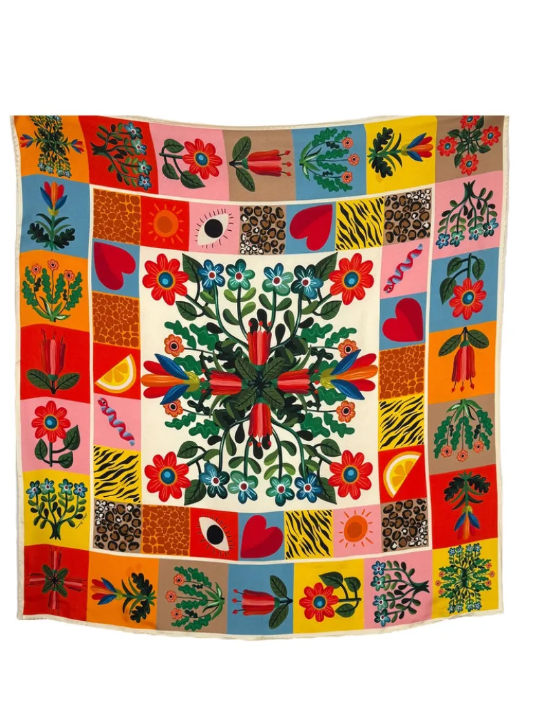 FRANCO FERRARI SQUARE SILK SCARF - PATCHWORK FLOWERS