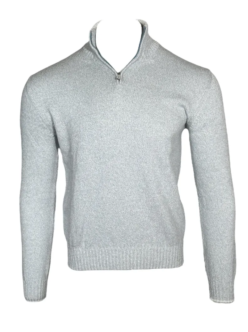 FEDELI BICOLOR 1/4 ZIP SWEATER - BLUE