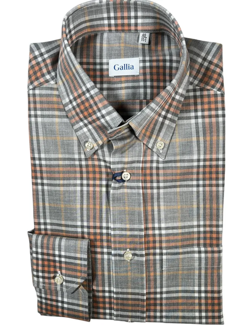 GALLIA MEN'S SHIRT - ORANGE/GREY PLAID