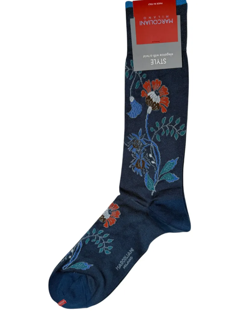 MARCOLIANI FRESH OF MODAL MISORE FLOWER CALF SOCK - INDIGO BLUE