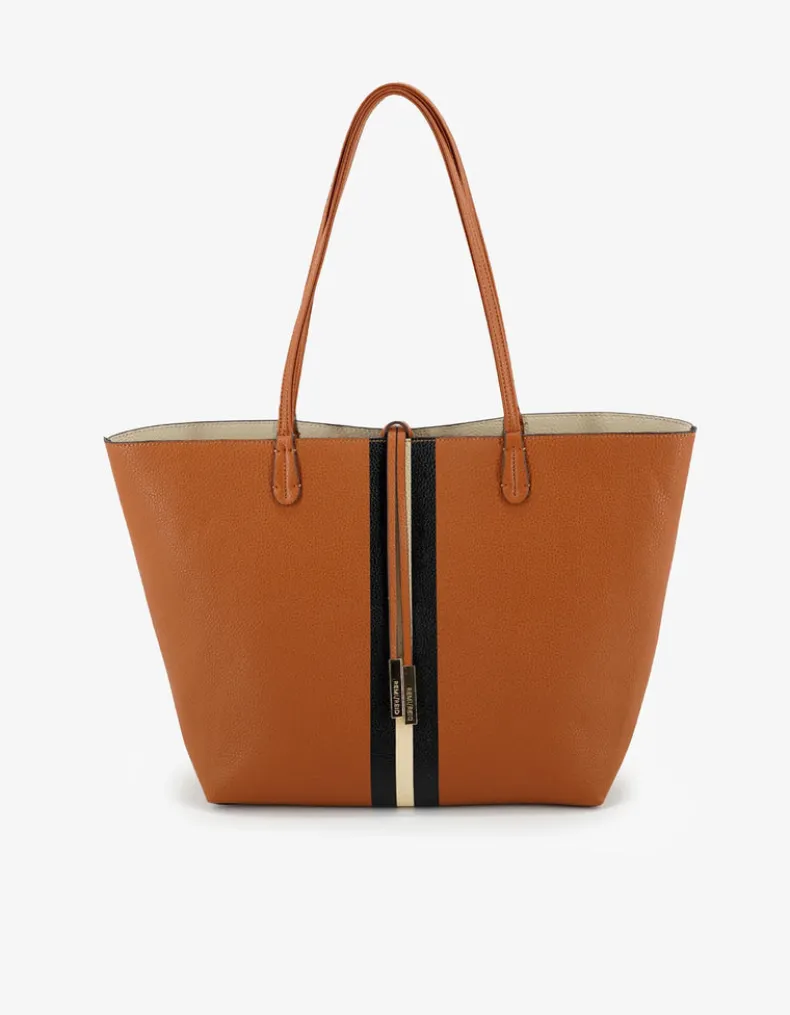 REMI/REID DEPARTURE STRIPE REVERSIBLE TOTE BAG - CAMEL/CREAM