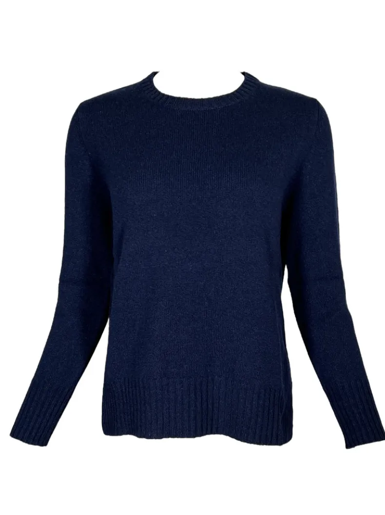 KANGRA CASHMERE/MERINO DROP BACK SWEATER - NAVY