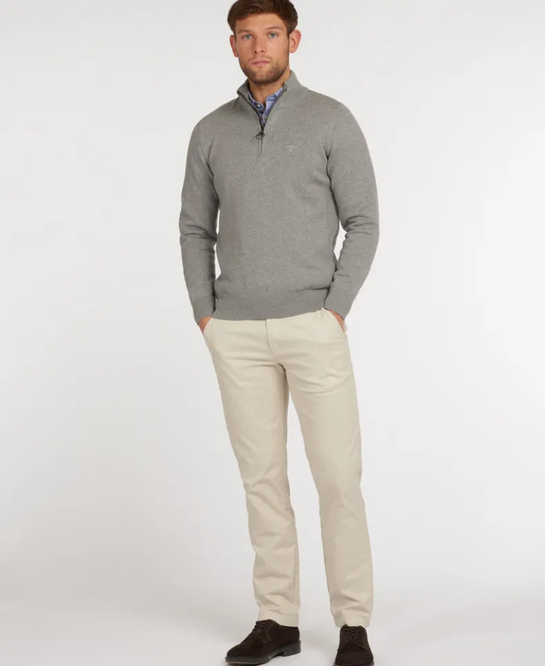 BARBOUR COTTON HALF ZIP KNITTED SWEATER - GREY MARL