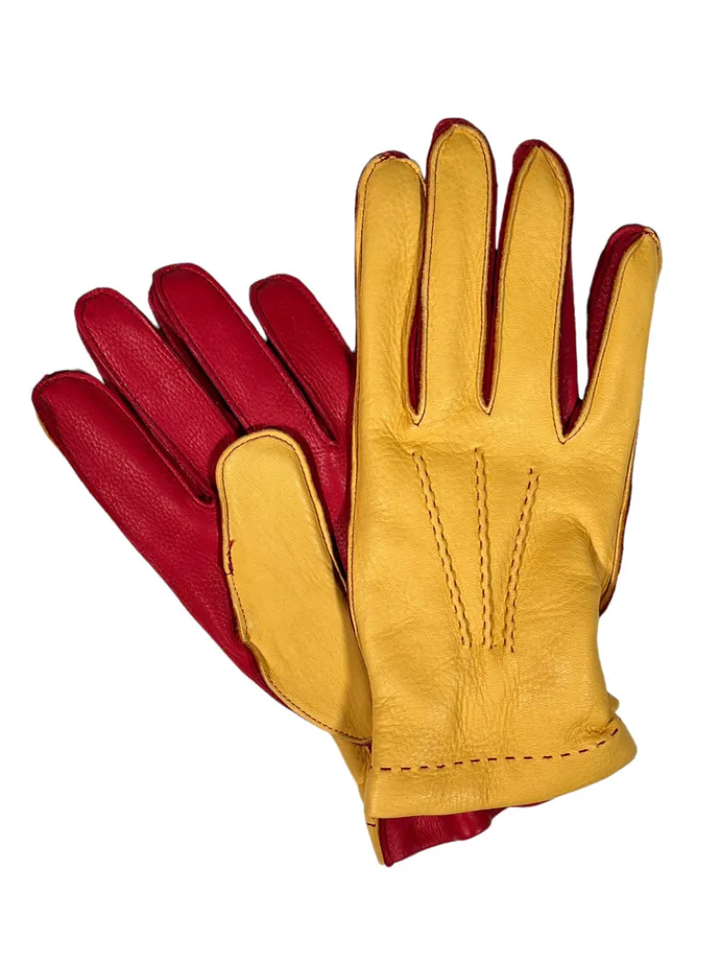 SERMONETA LEATHER GLOVES - YELLOW & RED