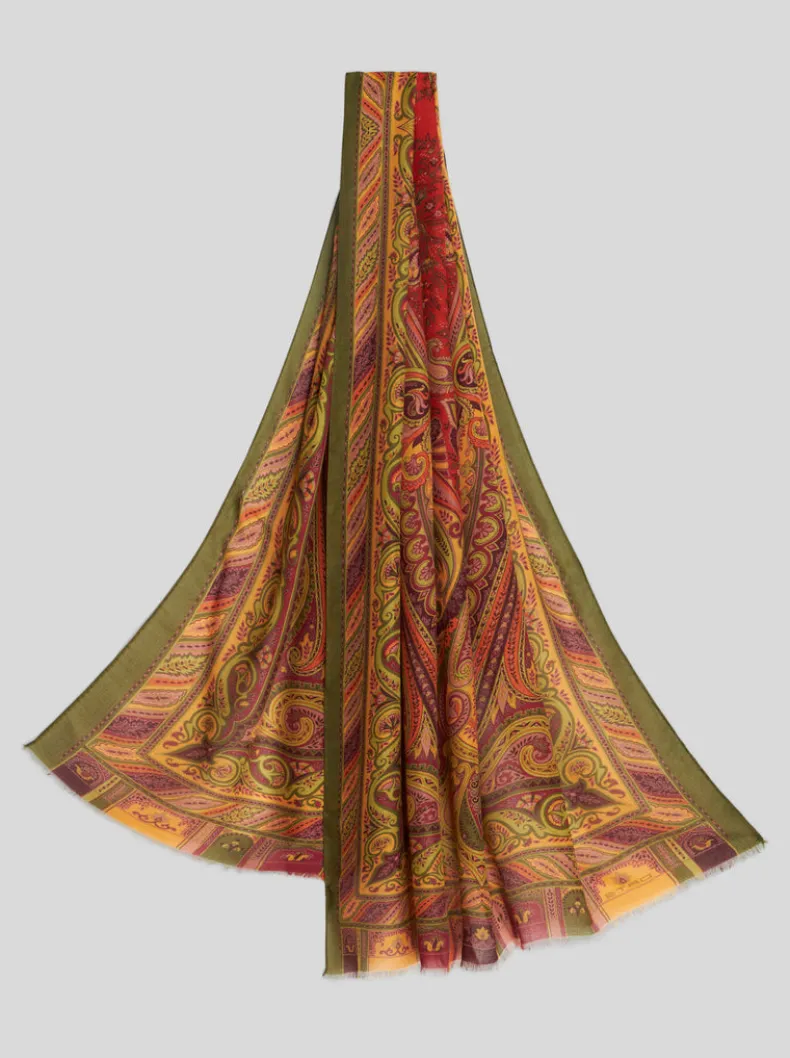 ETRO MODAL & CASHMERE SCARF - ORANGE PAISLEY