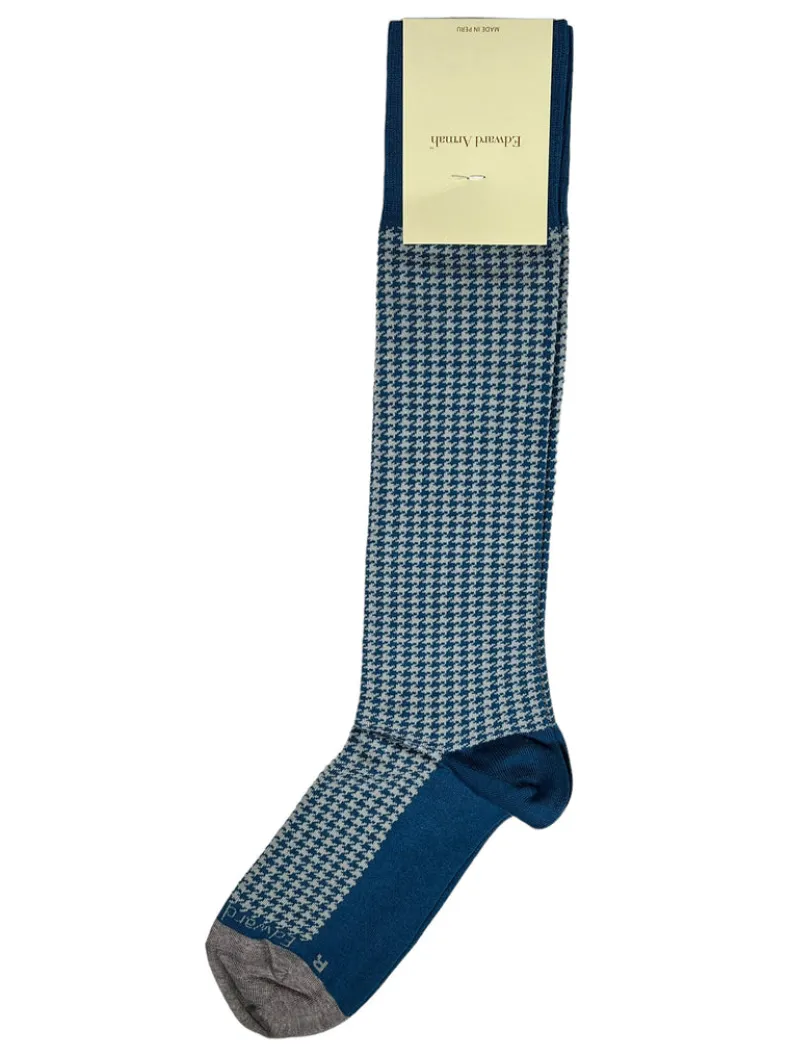 EDWARD ARMAH MEN'S SOCK - BLUE GREY/LIGHT GREY HOUNDSTOOTH
