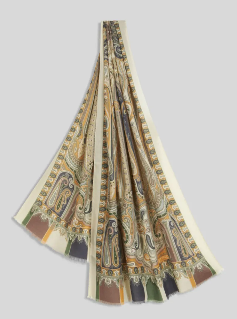 ETRO WOOL & SILK SCARF - YELLOW / BEIGE