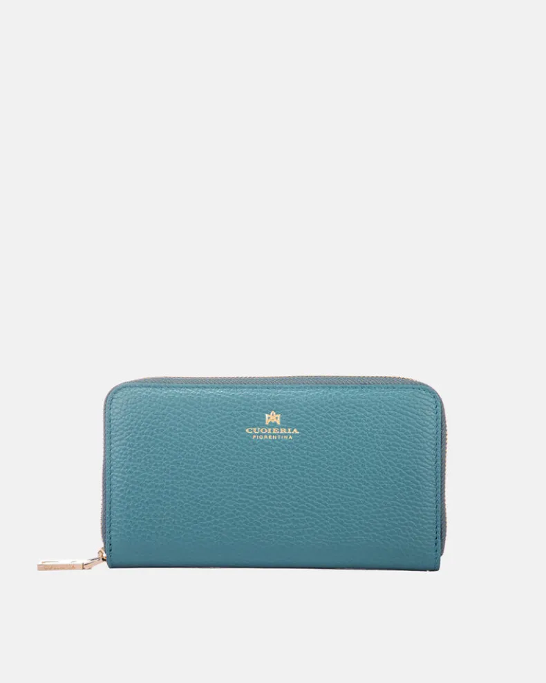 CUOIERIA FIORENTINA ZIP WALLET - TEAL