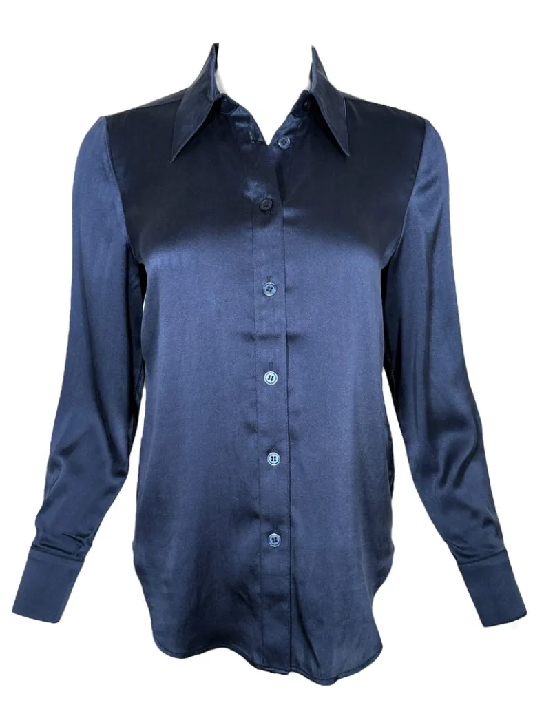 SAND COPENHAGEN STRETCH SILK TOP - NAVY