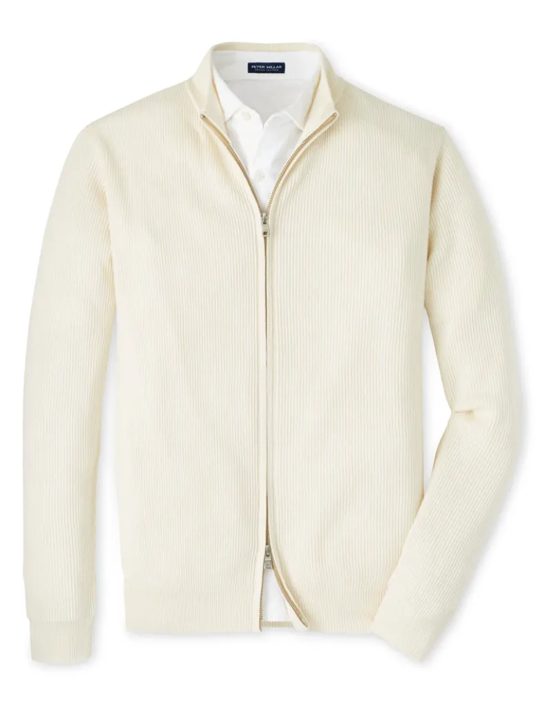 PETER MILLAR REID FULL-ZIP SWEATER - ALMOND