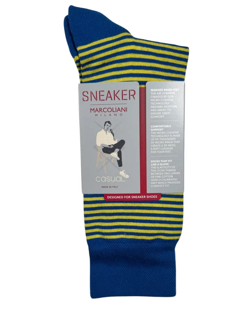 MARCOLIANI PIMA COTTON PALIO STRIPE SNEAKER SOCK - BLUE/YELLOW